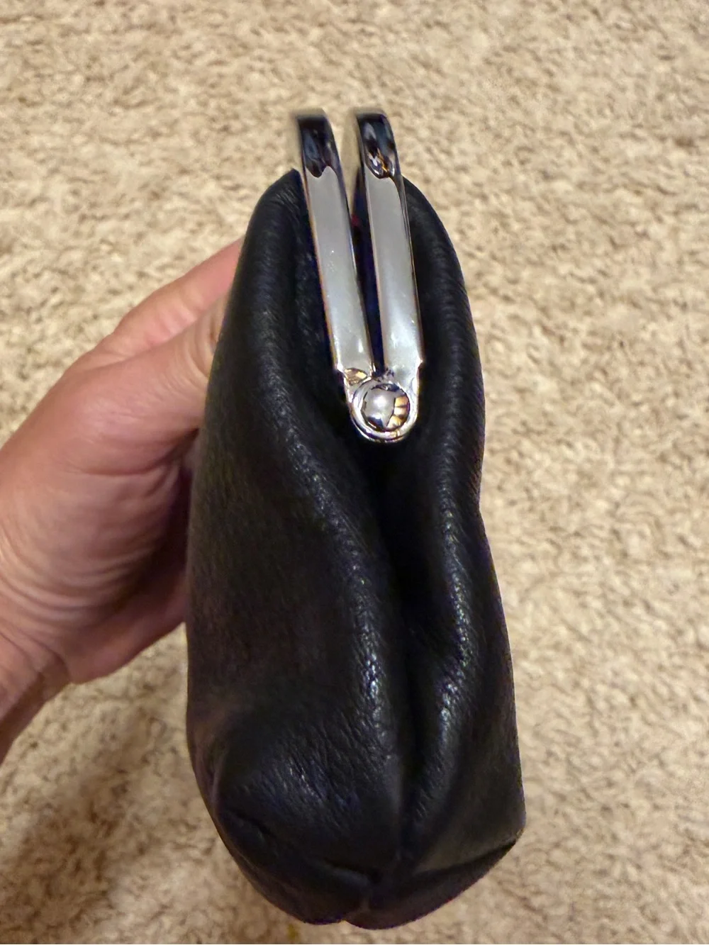 Sonia Rykiel Black Leather Clutch with silver tone Bow Trim